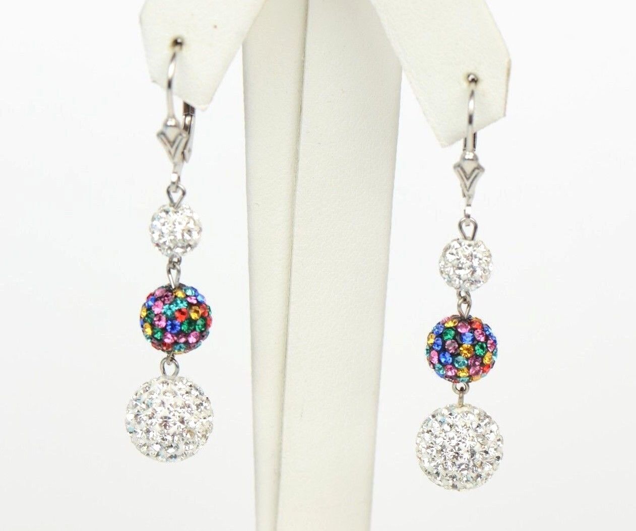 .925 Sterling Silver Sparkle Leverback Dangle Earrings w/Genuine Czech Crystals