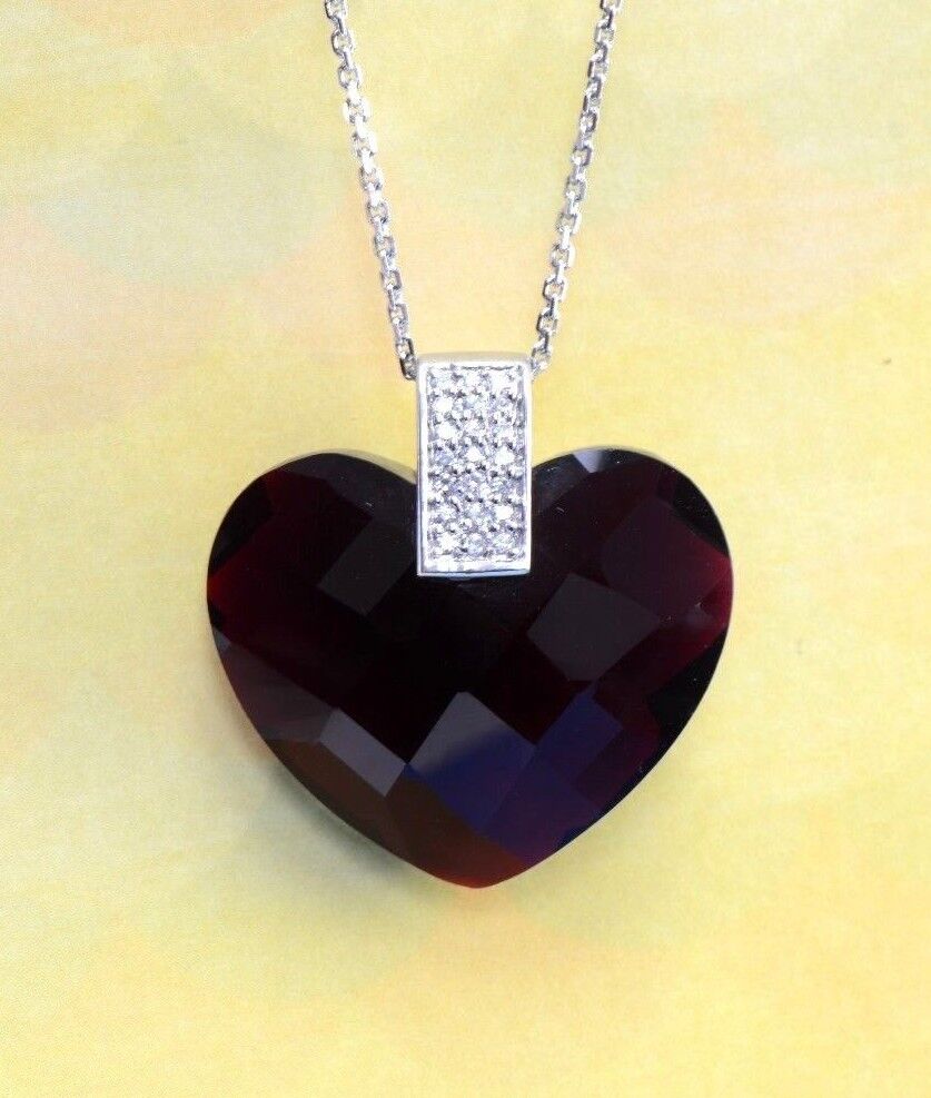 Sterling Silver 925 Garnet CZ Heart Shape Pendant