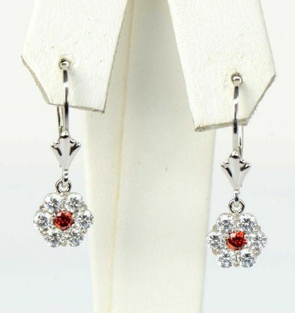 Sterling Silver 925 flower CZ Stone dangle earrings