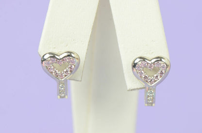 Sterling Silver 925 CZ Heart shaped Leverback Earrings with 12 month Birthstone