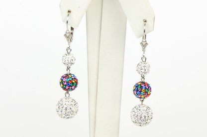 .925 Sterling Silver Sparkle Leverback Dangle Earrings w/Genuine Czech Crystals