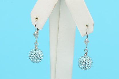 .925 Sterling Silver Sparkle Leverback Dangle Earrings w/Genuine Czech Crystals