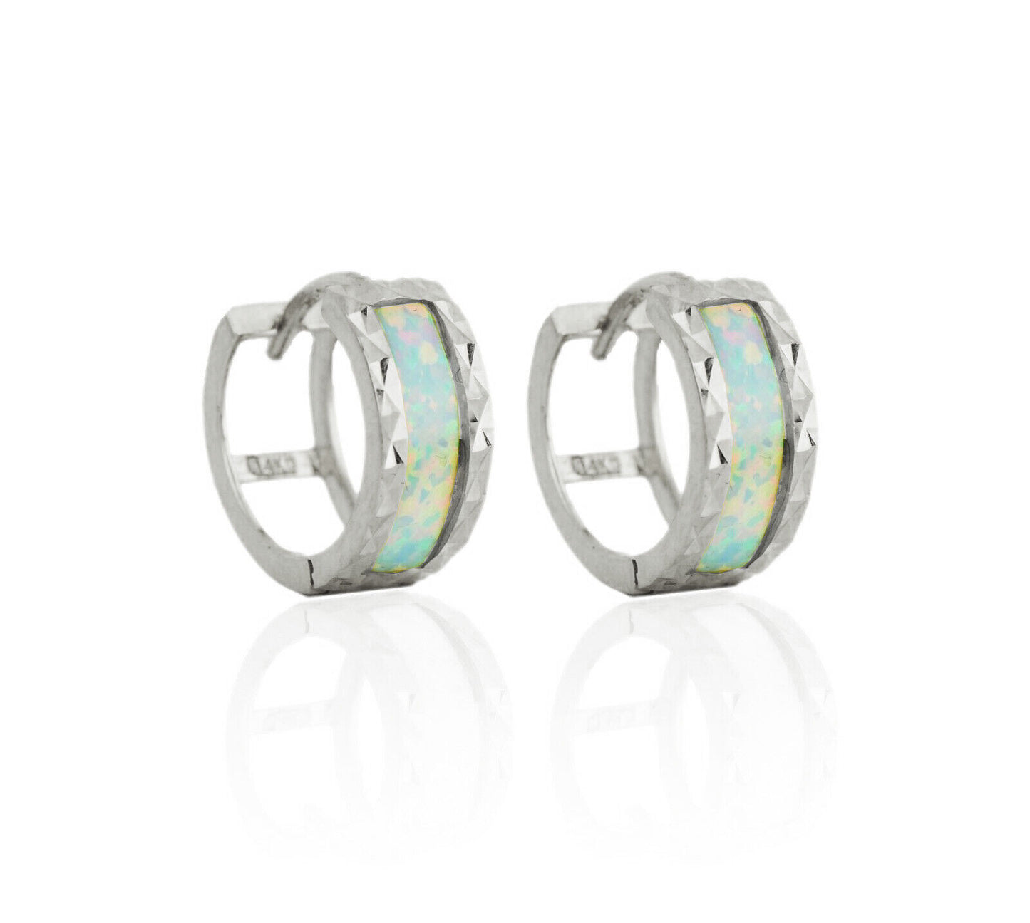 .925 Sterling Silver Opal Huggie Hoop Earrings