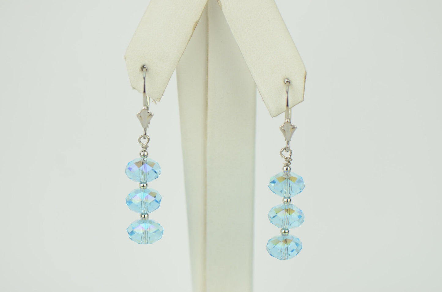 Three Color Crystal Dangle Drop earrings Sterling Silver 925