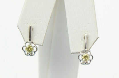 Sterling Silver 925 Cubic Zirconia CZ Dangling Birthstone Flower Earrings