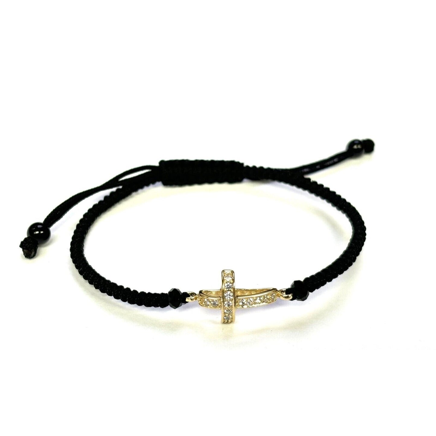 925 Sterling Silver String CZ Bracelet Cross 6" Adjustable to 11"