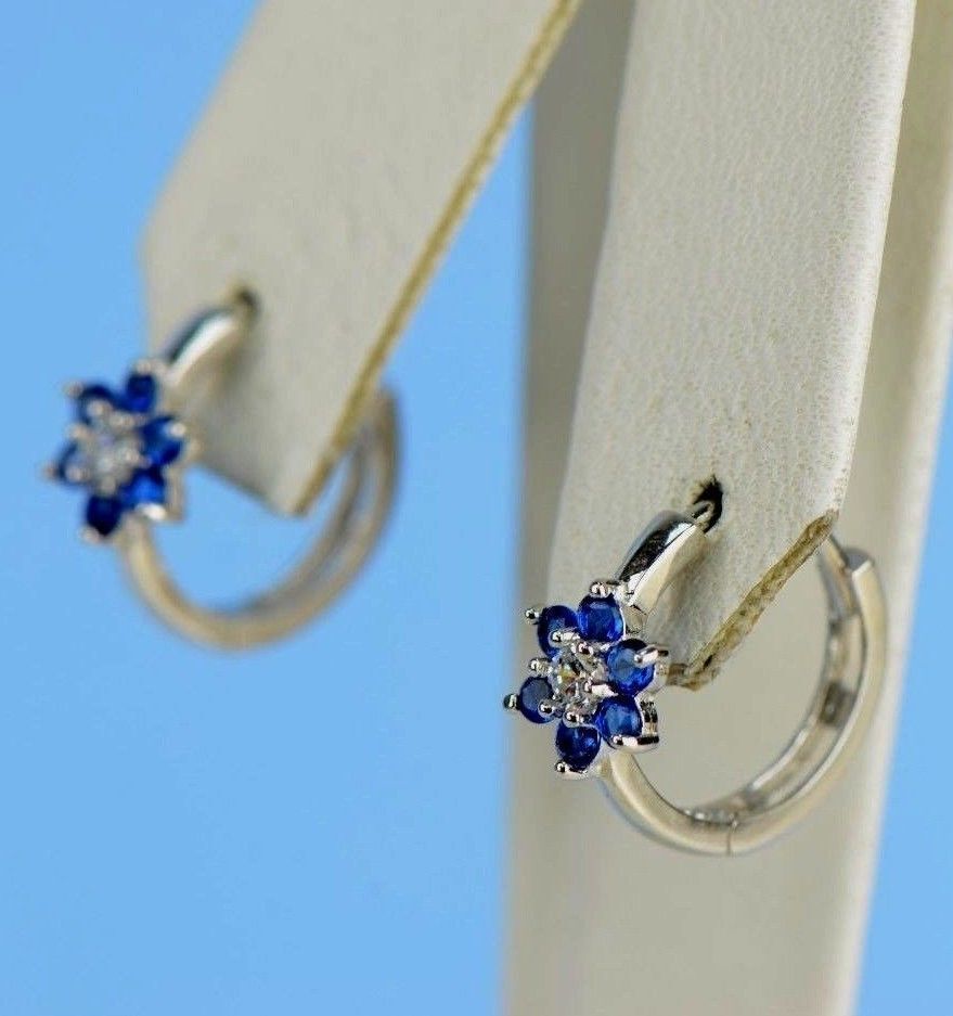 Sterling Silver 925 Flower Huggies Hoop Earring Birthstone