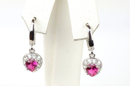 Sterling Silver Heart CZ Dangle Earrings