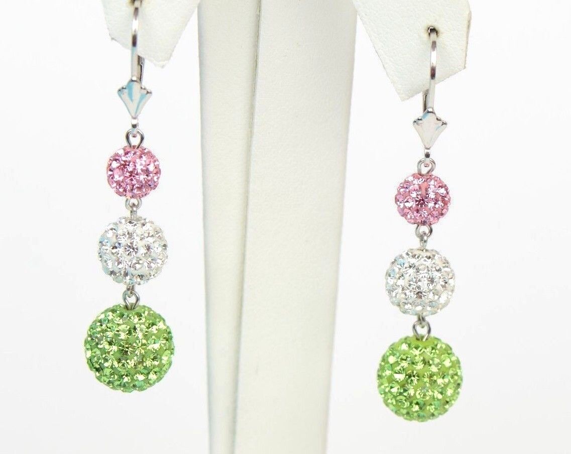 .925 Sterling Silver Sparkle Leverback Dangle Earrings w/Genuine Czech Crystals