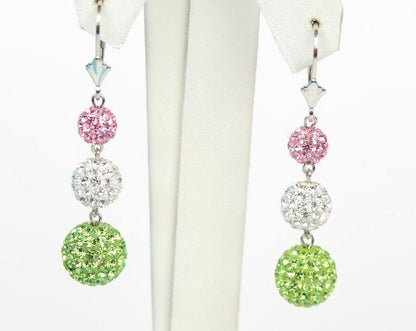 .925 Sterling Silver Sparkle Leverback Dangle Earrings w/Genuine Czech Crystals