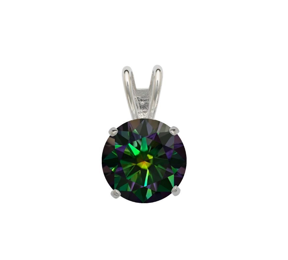 14K Gold GRA Certified D-VVS1 Round Rainbow Green Moissanite Pendant