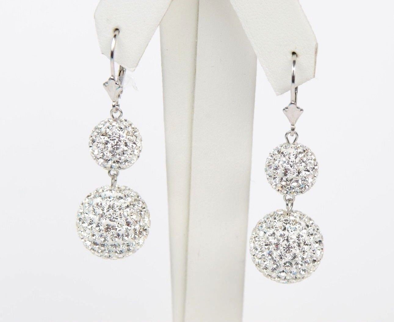 .925 Sterling Silver Sparkle Leverback Dangle Earrings w/Genuine Czech Crystals