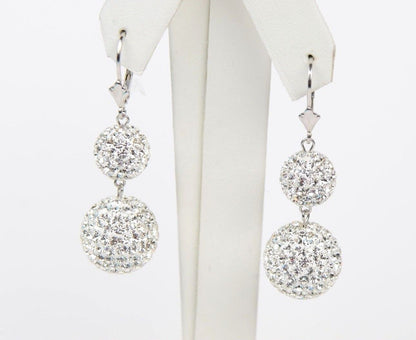 .925 Sterling Silver Sparkle Leverback Dangle Earrings w/Genuine Czech Crystals