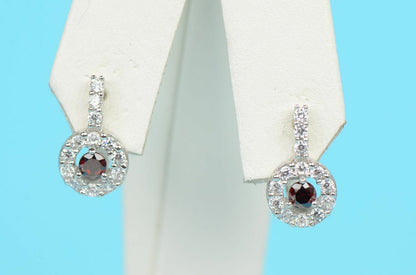 Sterling Silver with Birthstone Round Leverback Halo Earrings Gemstone