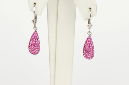 .925 Sterling Silver Sparkle Leverback Dangle Earrings w/Genuine Czech Crystals