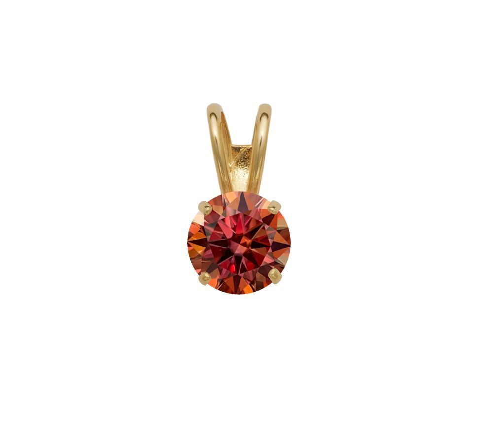 14K Gold GRA Certified D-VVS1 Round Watermelon Red Moissanite Pendant