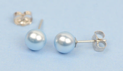 Swarovski blue Pearl Stud Earrings Crystal 925 Sterling Silver