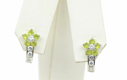 Sterling Silver 925 CZ Flower Leverback Earrings with 12 month Birthstone