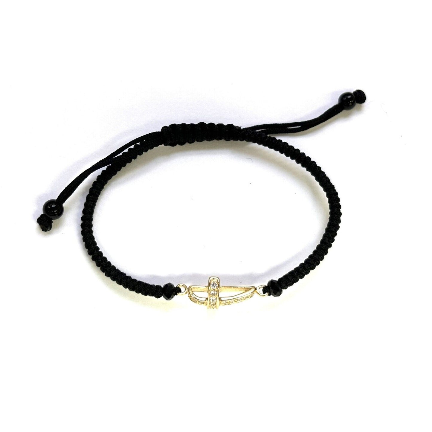 925 Sterling Silver String CZ Bracelet Cross 6" Adjustable to 11"