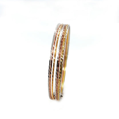 Set of Seven Diamond Cut Seminario Bangles Rhodium Finished Sterling Silver