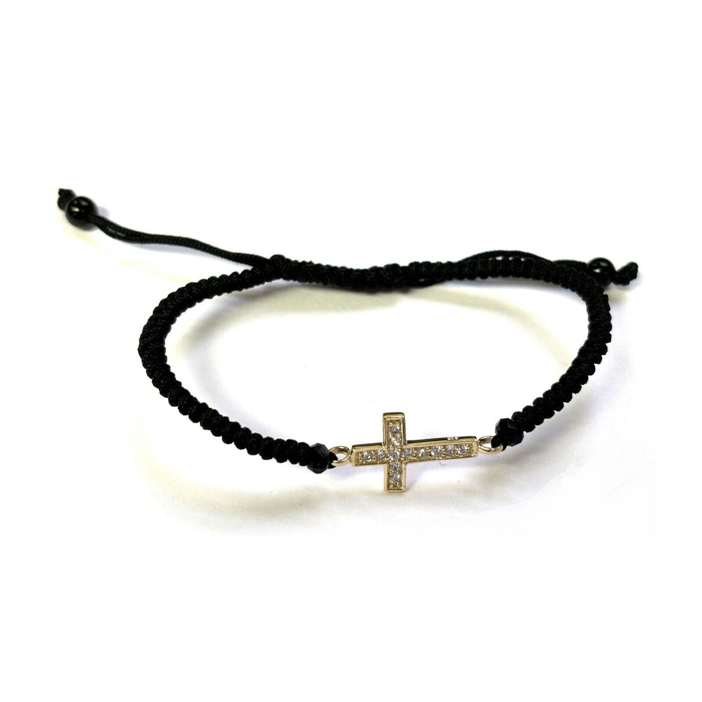 925 Sterling Silver String CZ Bracelet Cross 6" Adjustable to 11"