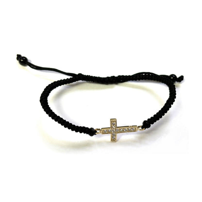 925 Sterling Silver String CZ Bracelet Cross 6" Adjustable to 11"