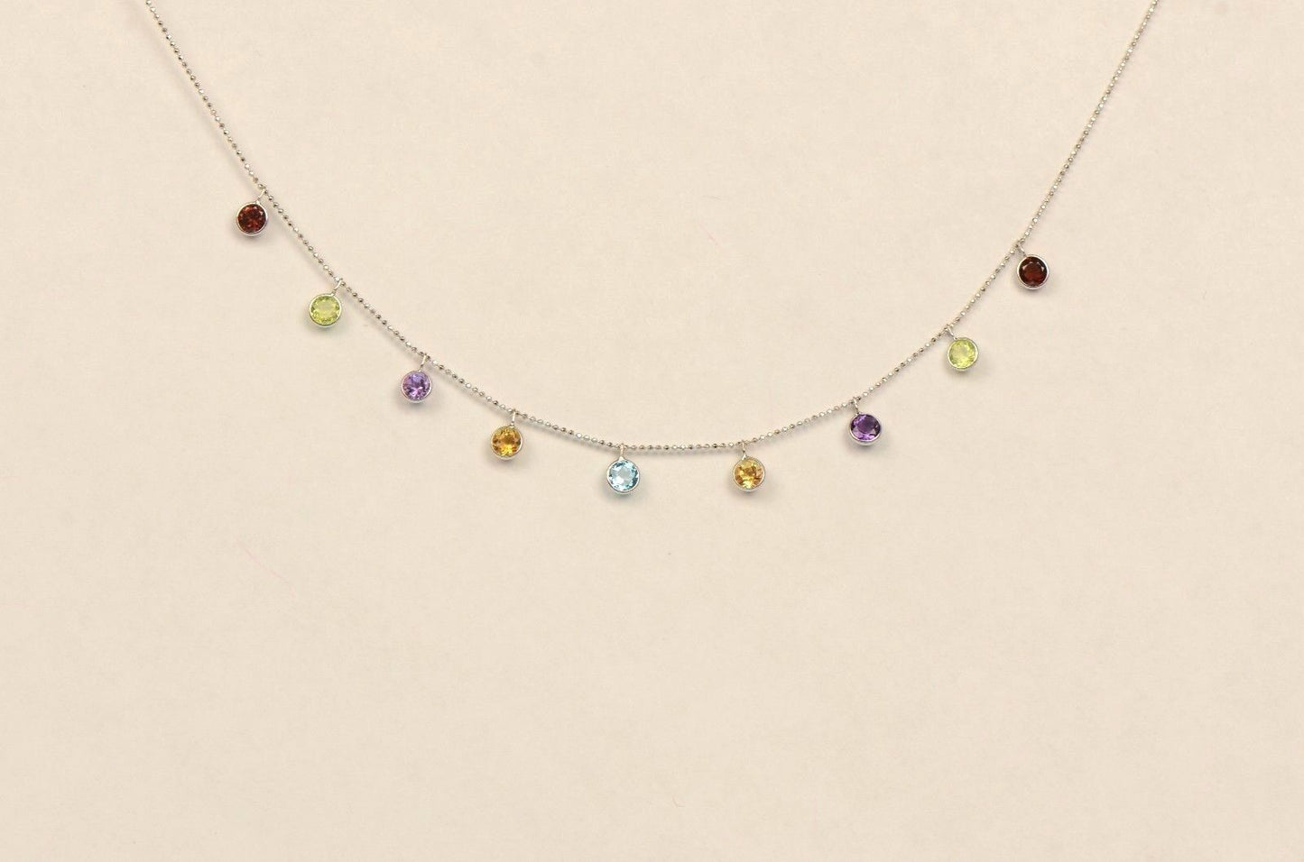 14k White Gold Round Multi-color CZ by the yard 18" Cleopatra Necklace