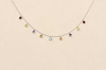 14k White Gold Round Multi-color CZ by the yard 18" Cleopatra Necklace