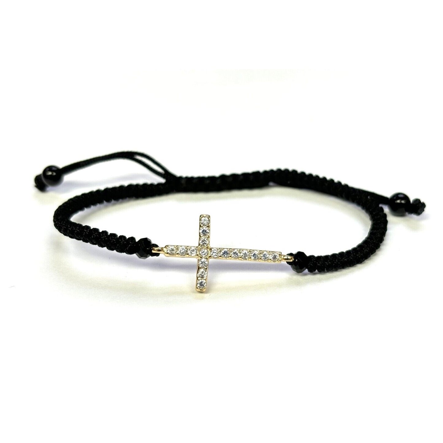 925 Sterling Silver String CZ Bracelet Cross 6" Adjustable to 11"