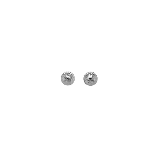 14k Solid White Gold Crystal Cut Ball Stud Earrings