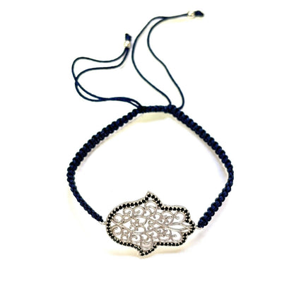 925 Sterling Silver  C Z Hamsa Bracelet 6" Adjustable to 11"