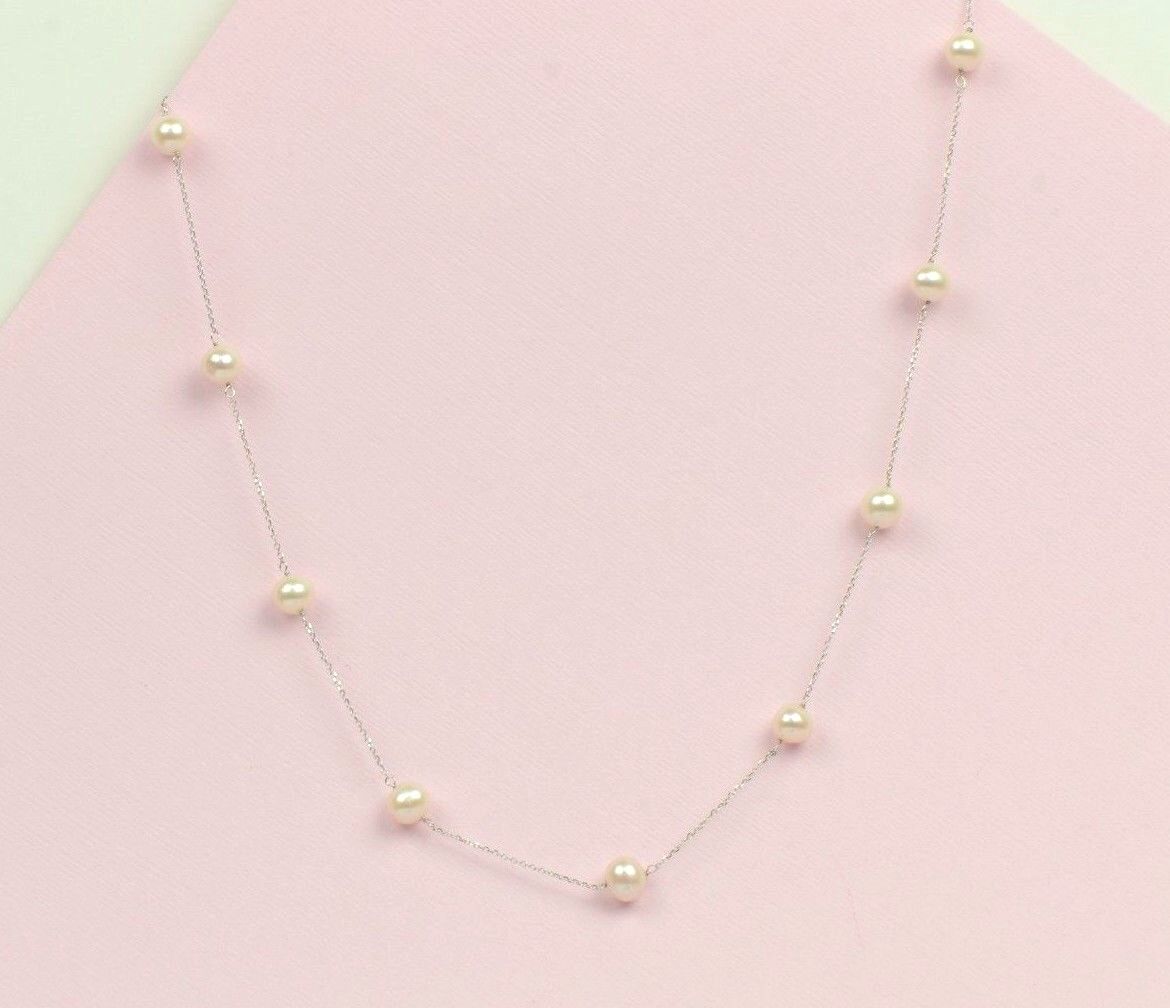 14k White Gold Freshwater White Pearls by the yard 18" Necklace