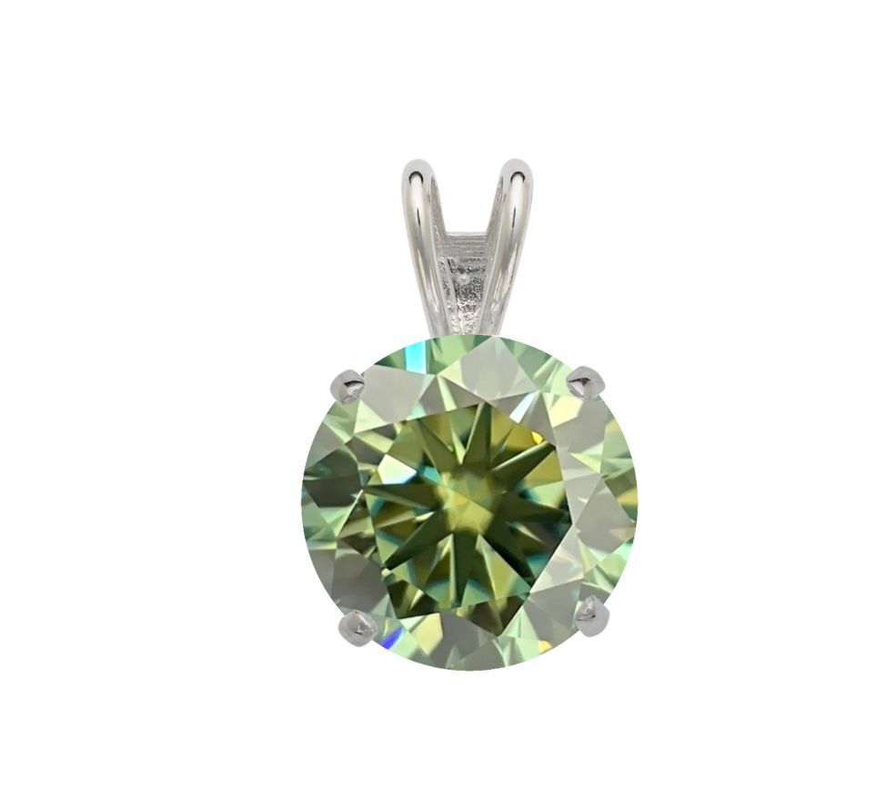 14K Gold GRA Certified D-VVS1 Round Green Moissanite Pendant