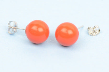 Sterling Silver 925 Red Round Coral Stud Earrings 4-10mm