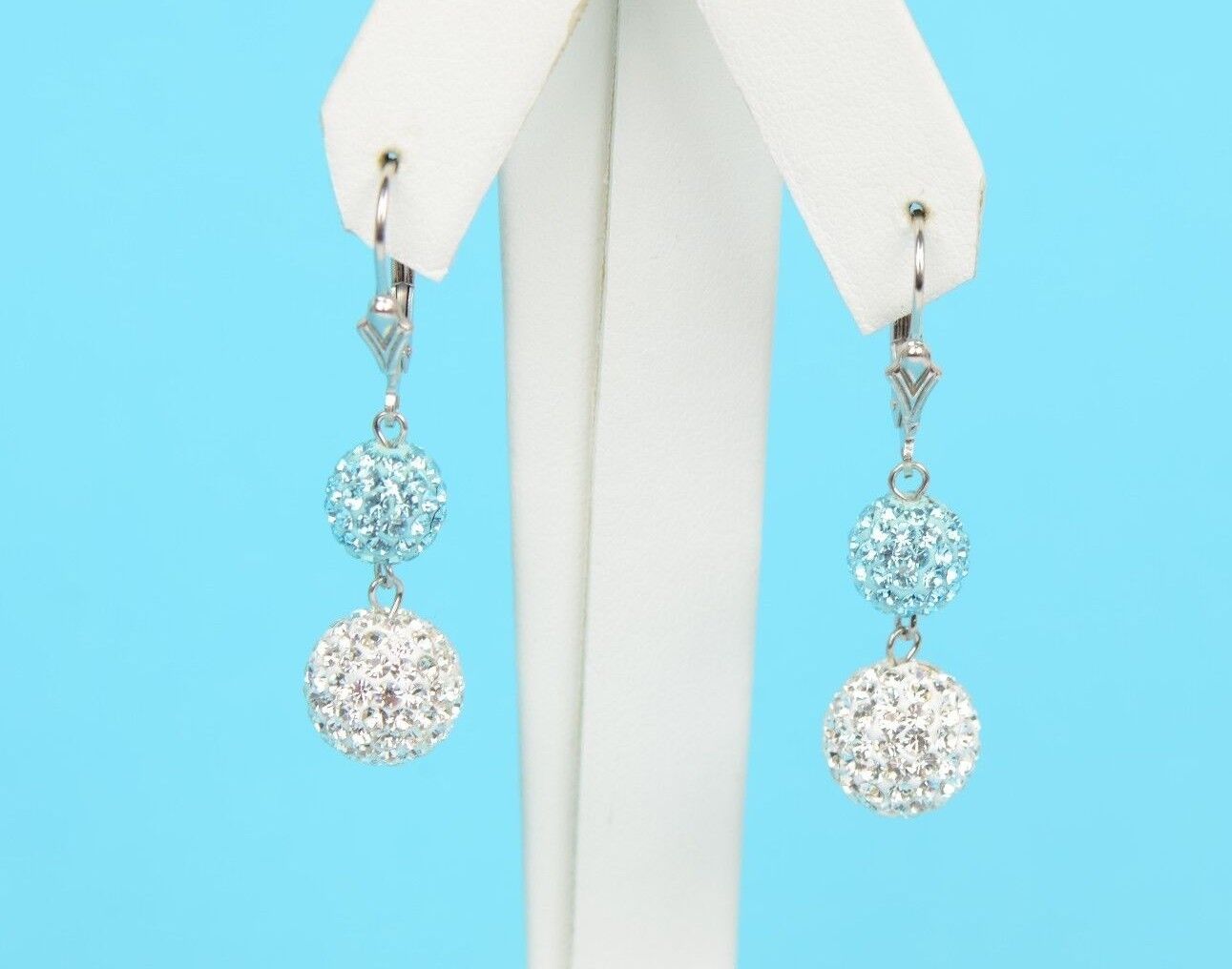 .925 Sterling Silver Sparkle Leverback Dangle Earrings w/Genuine Czech Crystals