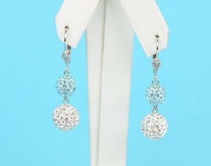 .925 Sterling Silver Sparkle Leverback Dangle Earrings w/Genuine Czech Crystals