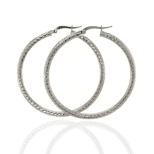 High Quality Italy 925 Sterling Silver Diamond Cut Hoop Earrings All Size