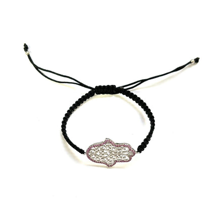 925 Sterling Silver  C Z Hamsa Bracelet 6" Adjustable to 11"
