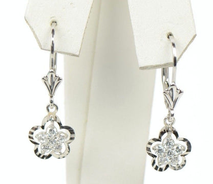 Sterling Silver flower shaped dangle earrings with stone