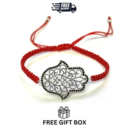 925 Sterling Silver  C Z Hamsa Bracelet 6" Adjustable to 11"