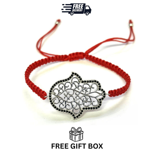 925 Sterling Silver  C Z Hamsa Bracelet 6" Adjustable to 11"