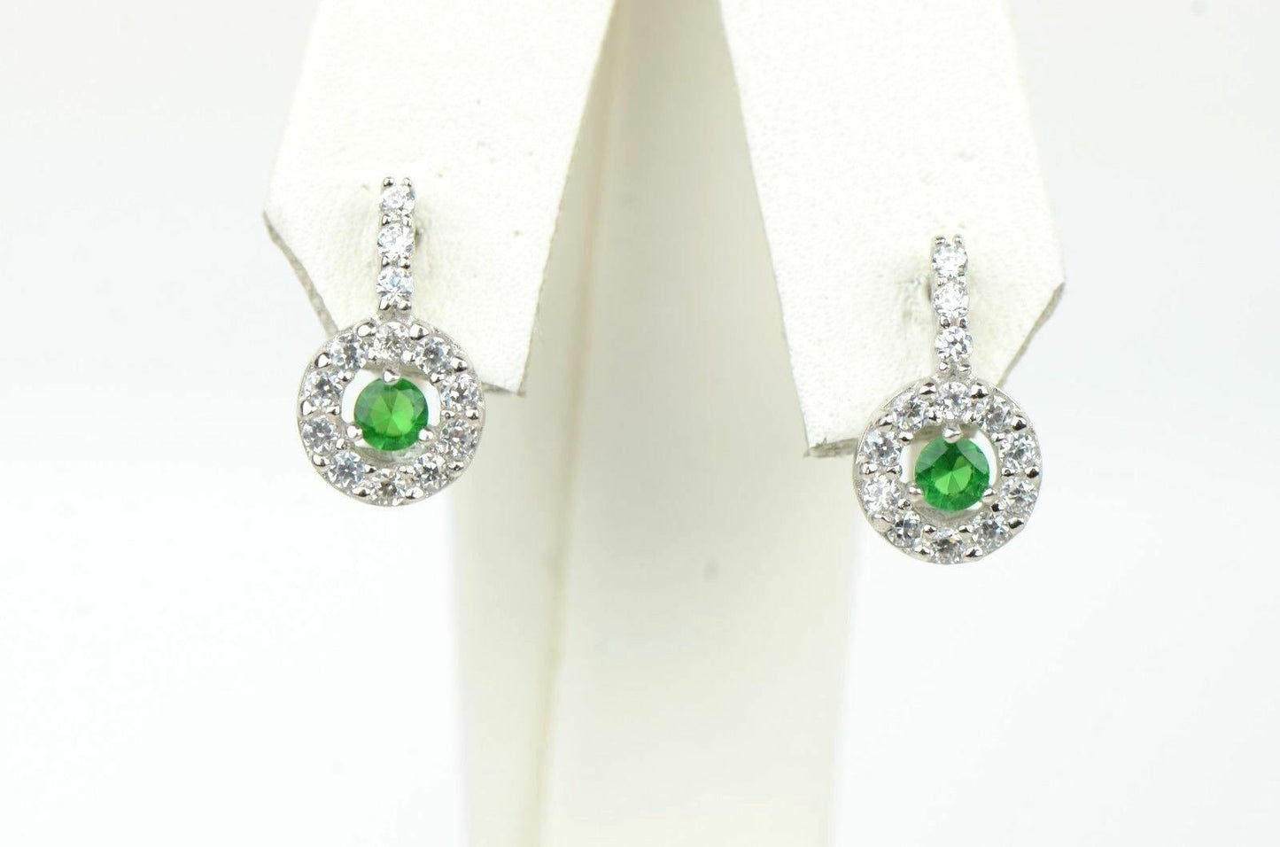 Sterling Silver with Birthstone Round Leverback Halo Earrings Gemstone