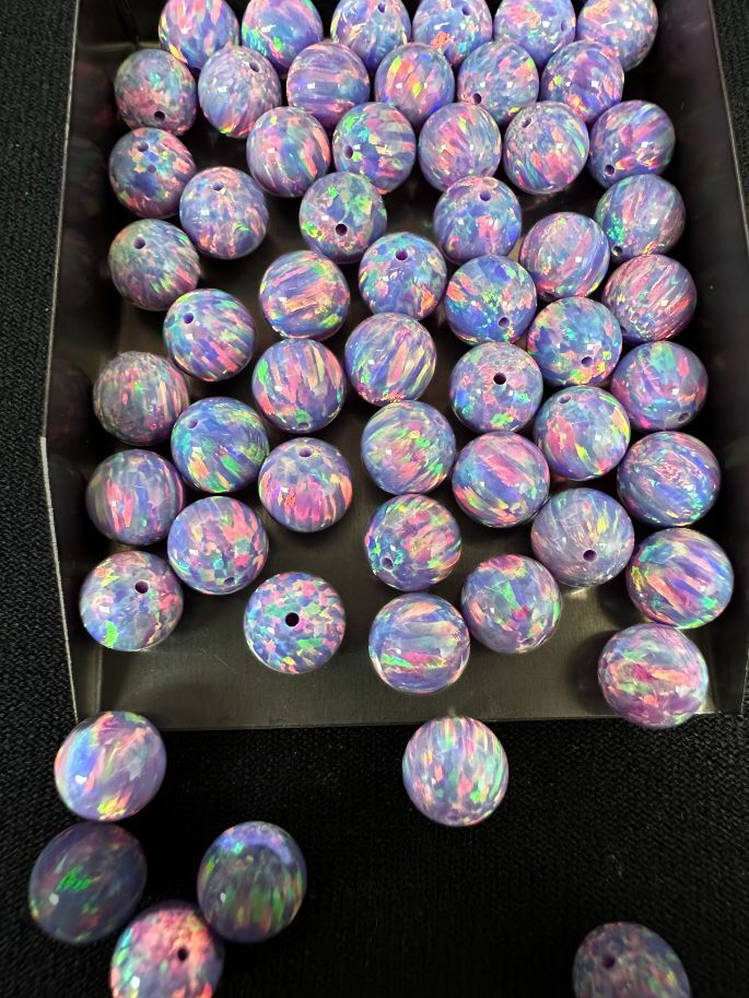 Full Drilled Purple Synthetic Lab Created Opal Round Beads