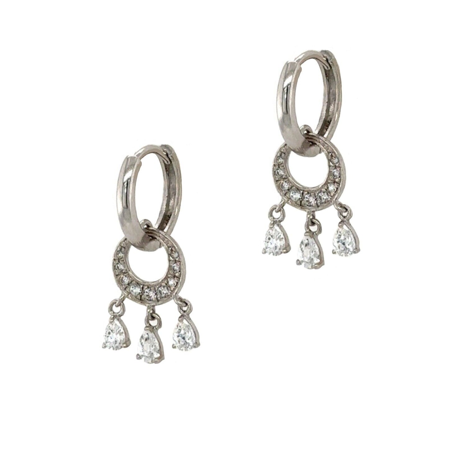 Sterling Silver Dangle Hoop Huggie Earrings