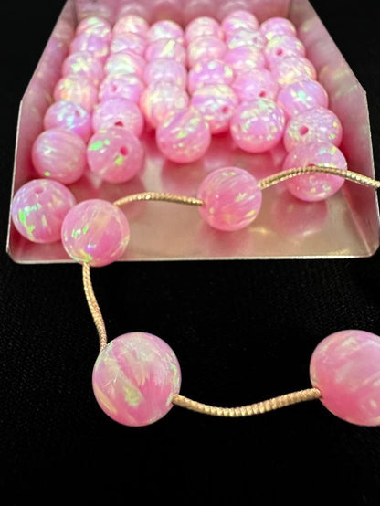 Full Drilled Pink Synthetic Lab Created Opal Round Beads OP10