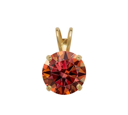 14K Gold GRA Certified D-VVS1 Round Watermelon Red Moissanite Pendant