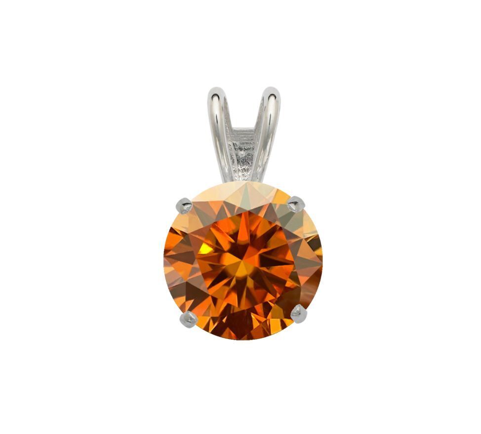 14K Gold GRA Certified D-VVS1 Round Orange Moissanite Pendant