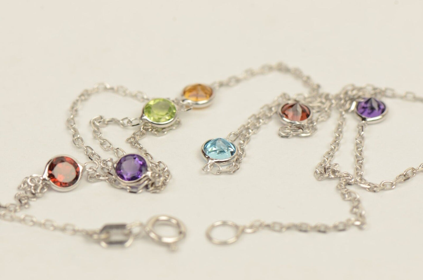 14k White Gold Multicolor Cubic Zirconia CZ by the yard 18" Necklace