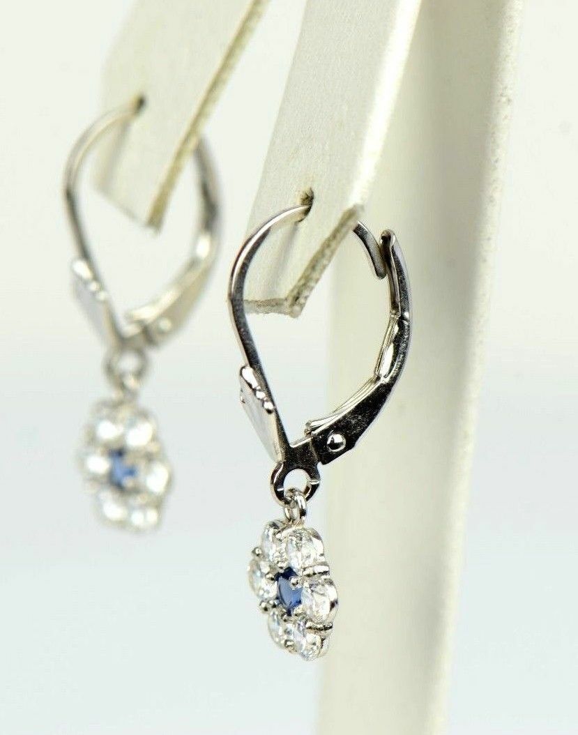 Sterling Silver 925 flower CZ Stone dangle earrings