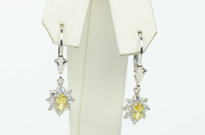 Sterling Silver 925 Flower Cz Stone Cubic Zirconia Earrings